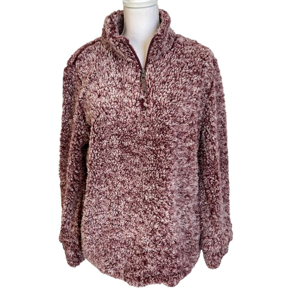 Weatherproof Vintage 1/4 Zip Pullover Women's Large Burgundy Pink Sherpa Cozy